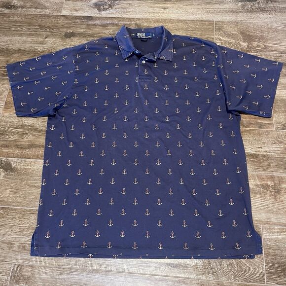 Vintage Polo Ralph Lauren Shirt Mens XL Blue Anchors AOP Boating Geometric - Picture 2 of 13
